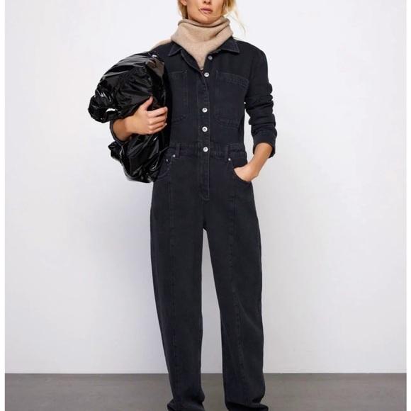 New! Zara Medium Women’s The Dorian Black Denim Jumpsuit - Picture 2 of 16